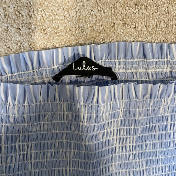 Lulus size M Blue Pinstripe Puff Sleeve Dress - Picture 3 of 4